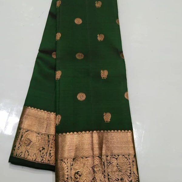 Sophisticated Dark Green Soft Silk Saree With Precious Blouse Piece - Shop authentic Indian Women's Fashion by Silk Folks