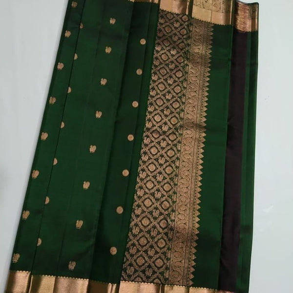 Sophisticated Dark Green Soft Silk Saree With Precious Blouse Piece - Shop authentic Indian Women's Fashion by Silk Folks
