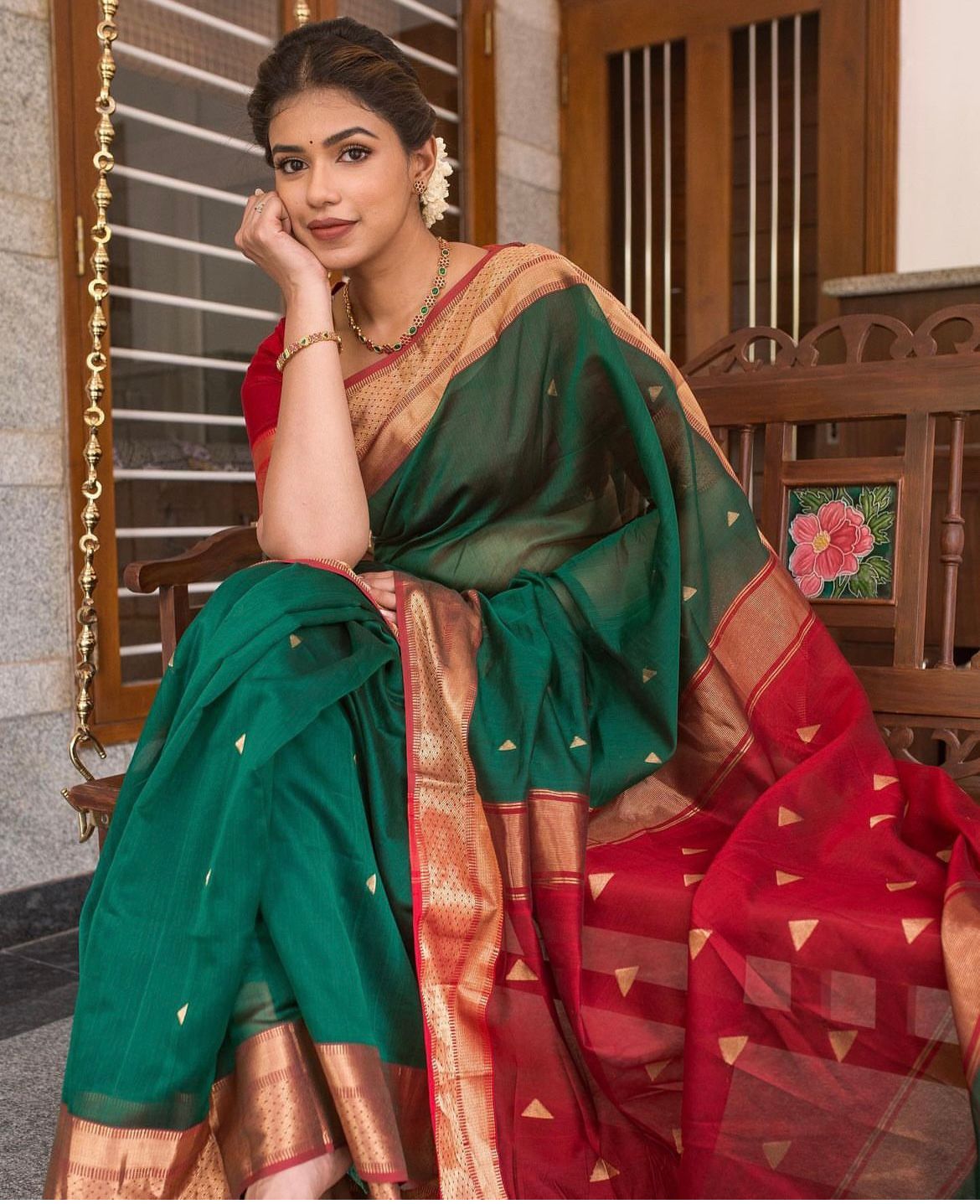 Seraglio Green Soft Silk Saree With Murmurous Blouse Piece - Shop authentic Indian Women's Fashion by Silk Folks