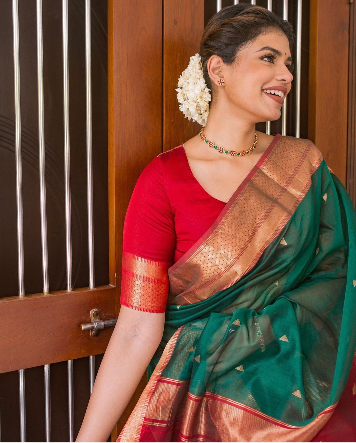 Seraglio Green Soft Silk Saree With Murmurous Blouse Piece - Shop authentic Indian Women's Fashion by Silk Folks
