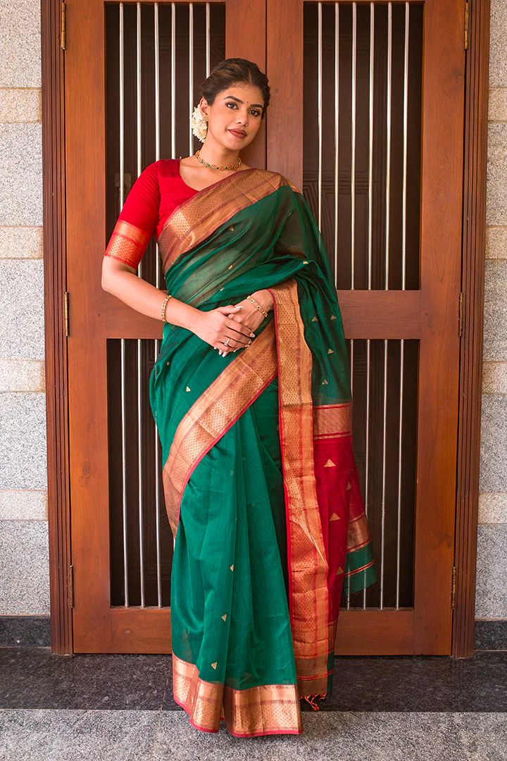 Seraglio Green Soft Silk Saree With Murmurous Blouse Piece - Shop authentic Indian Women's Fashion by Silk Folks