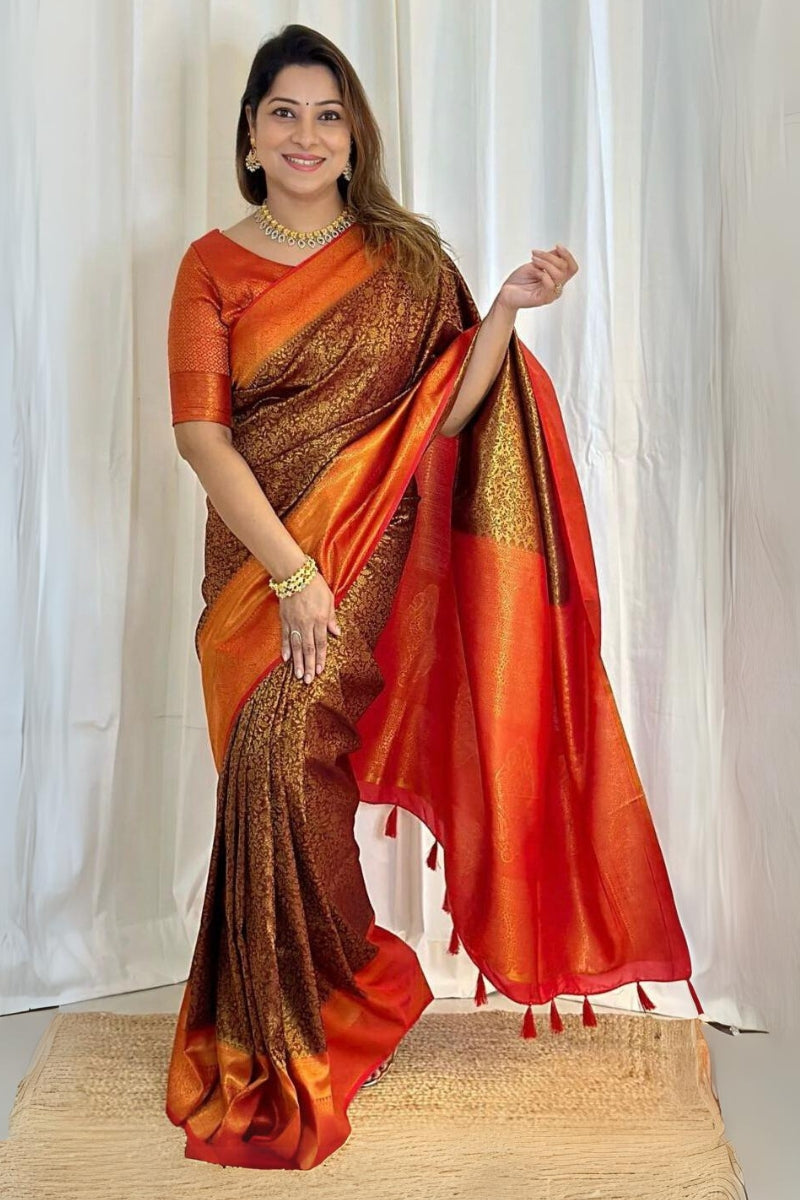 Transcendent Brown Soft Silk Saree With Incomparable Blouse Piece - Shop authentic Indian Women's Fashion by Silk Folks
