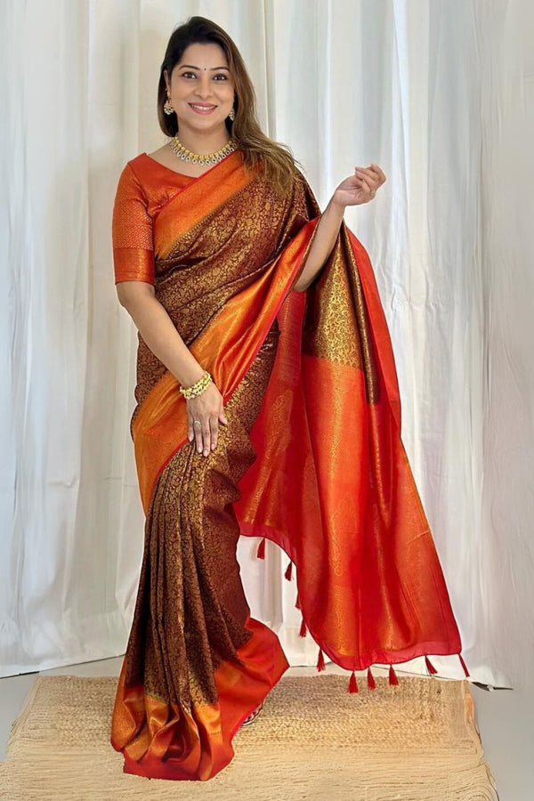 Transcendent Brown Soft Silk Saree With Incomparable Blouse Piece - Shop authentic Indian Women's Fashion by Silk Folks
