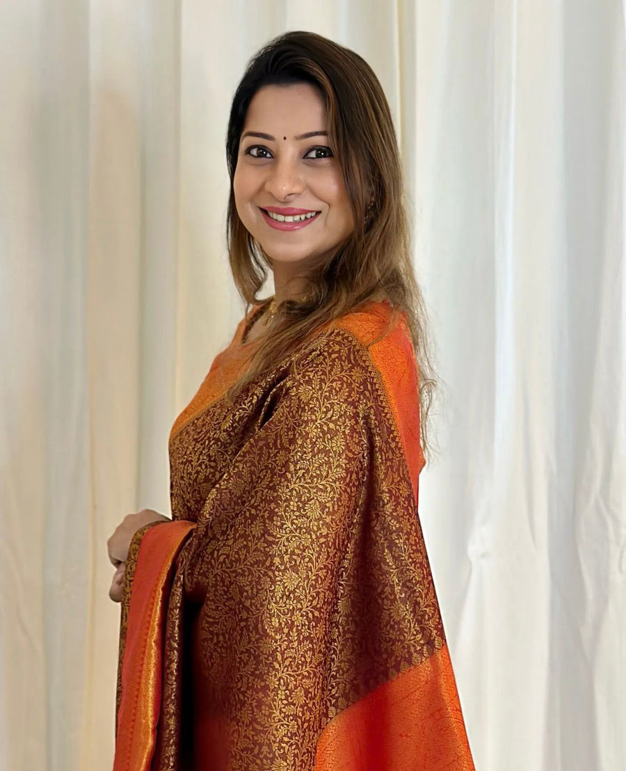 Transcendent Brown Soft Silk Saree With Incomparable Blouse Piece - Shop authentic Indian Women's Fashion by Silk Folks