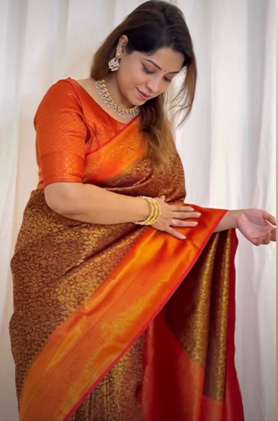 Transcendent Brown Soft Silk Saree With Incomparable Blouse Piece - Shop authentic Indian Women's Fashion by Silk Folks