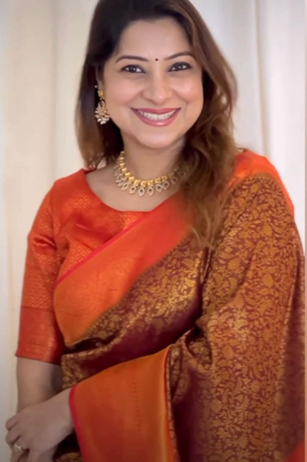 Transcendent Brown Soft Silk Saree With Incomparable Blouse Piece - Shop authentic Indian Women's Fashion by Silk Folks