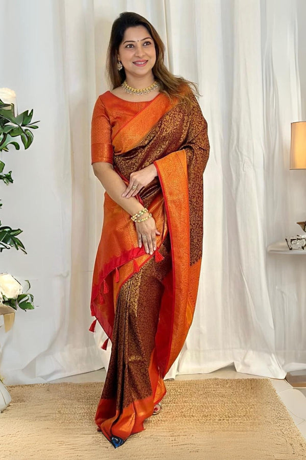 Transcendent Brown Soft Silk Saree With Incomparable Blouse Piece - Shop authentic Indian Women's Fashion by Silk Folks
