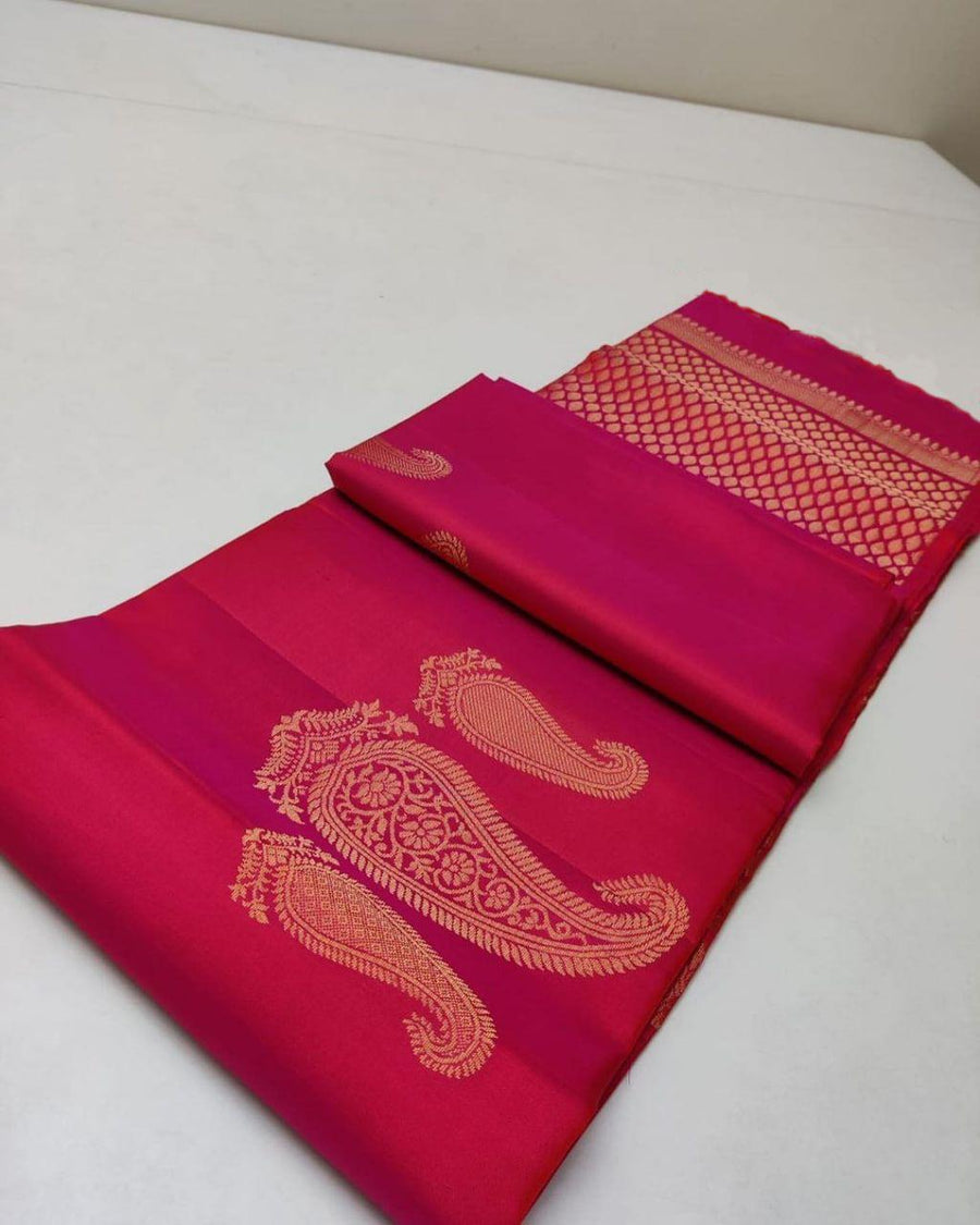 Demesne Dark Pink Soft Silk Saree With Murmurous Blouse Piece - Shop authentic Indian Women's Fashion by Silk Folks
