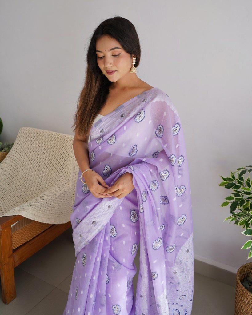 Classy Lavender Cotton Silk Saree With Precious Blouse Piece - Shop authentic Indian Women's Fashion by Silk Folks
