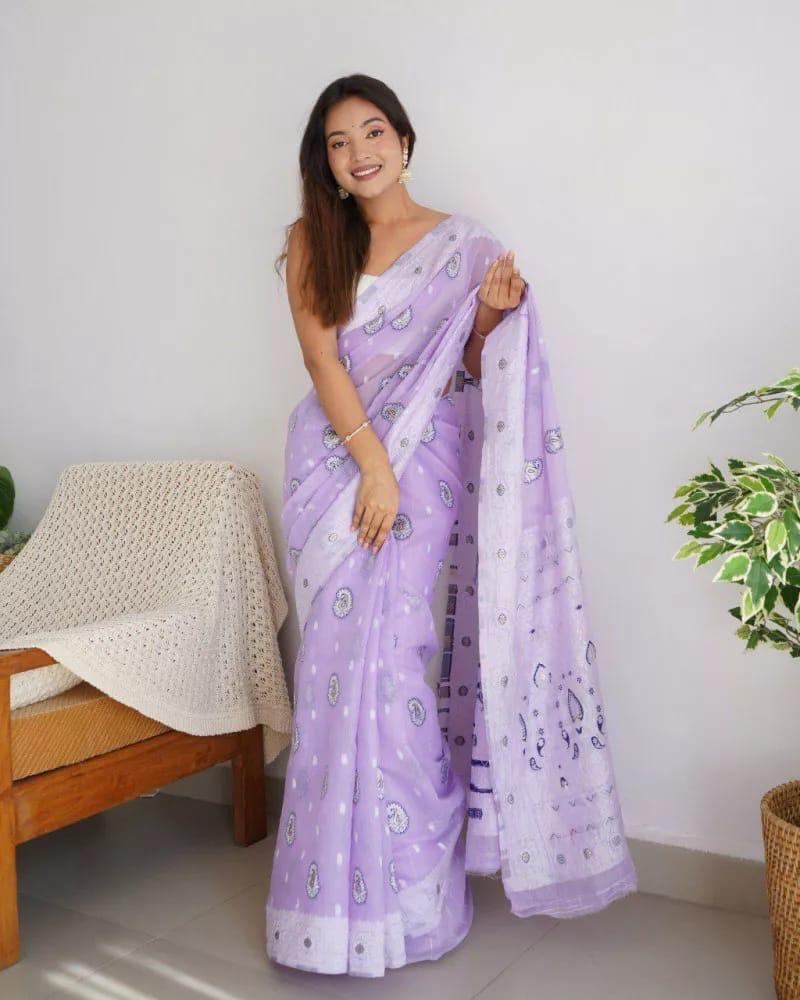 Classy Lavender Cotton Silk Saree With Precious Blouse Piece - Shop authentic Indian Women's Fashion by Silk Folks