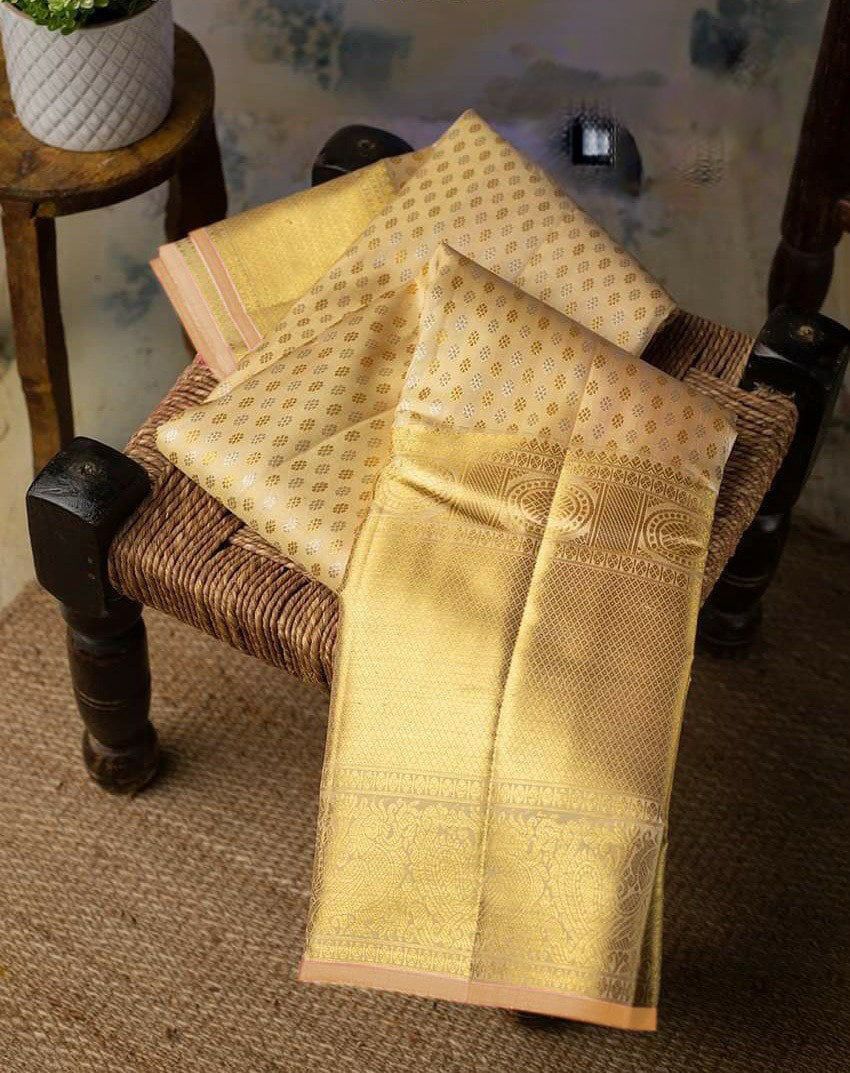 Angelic Beige Soft Silk Saree With Delightful Blouse Piece - Shop authentic Indian Women's Fashion by Silk Folks