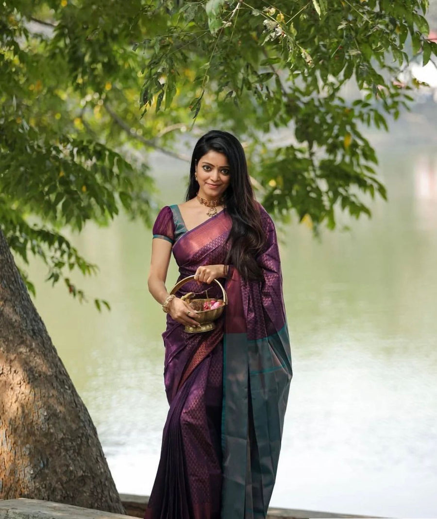 Propinquity Purple Soft Silk Saree With Seraglio Blouse Piece - Shop authentic Indian Women's Fashion by Silk Folks