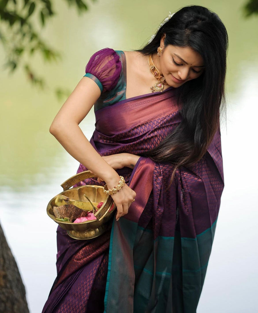 Propinquity Purple Soft Silk Saree With Seraglio Blouse Piece - Shop authentic Indian Women's Fashion by Silk Folks
