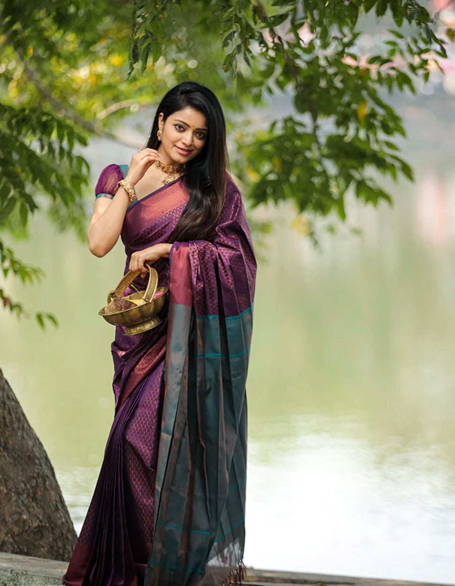Propinquity Purple Soft Silk Saree With Seraglio Blouse Piece - Shop authentic Indian Women's Fashion by Silk Folks