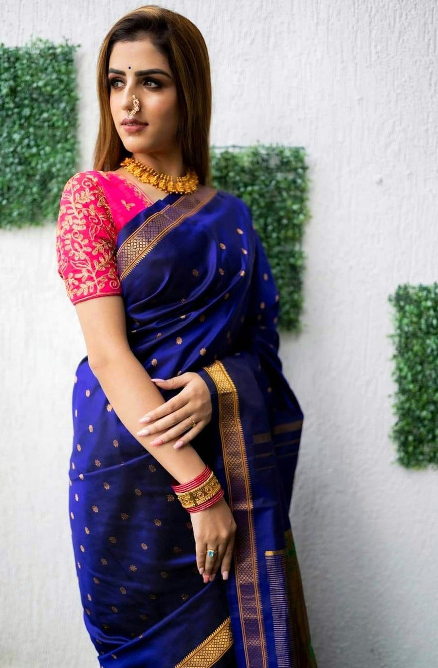 Vestigial Royal Blue Paithani Silk Saree With Denouement Blouse Piece - Shop authentic Indian Women's Fashion by Silk Folks