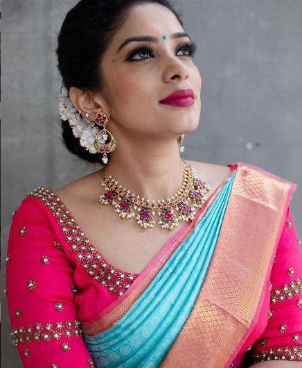 Lissome Firozi Soft Silk Saree With Ebullience Blouse Piece - Shop authentic Indian Women's Fashion by Silk Folks