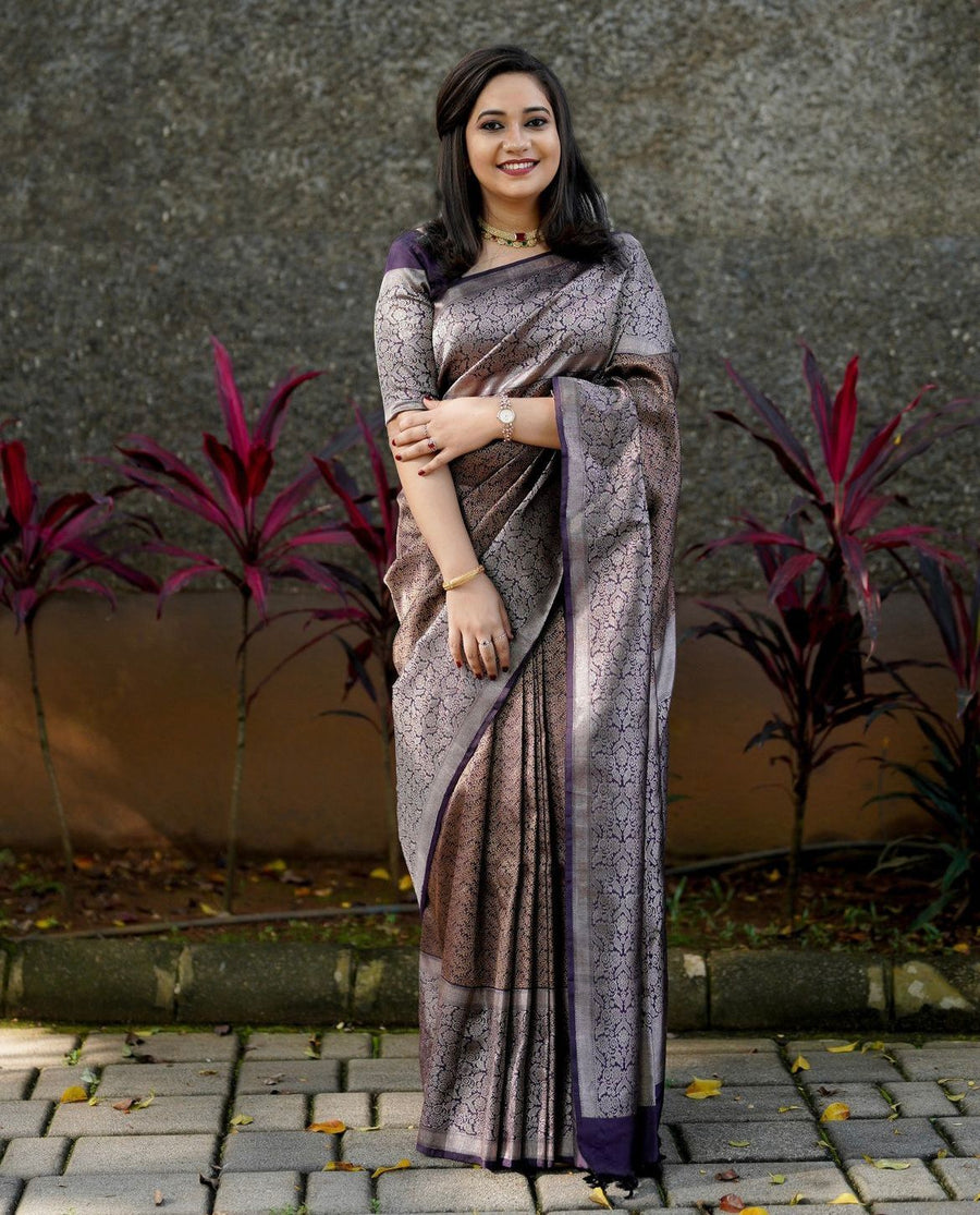 Lagniappe Purple Soft Silk Saree With Propinquity Blouse Piece - Shop authentic Indian Women's Fashion by Silk Folks