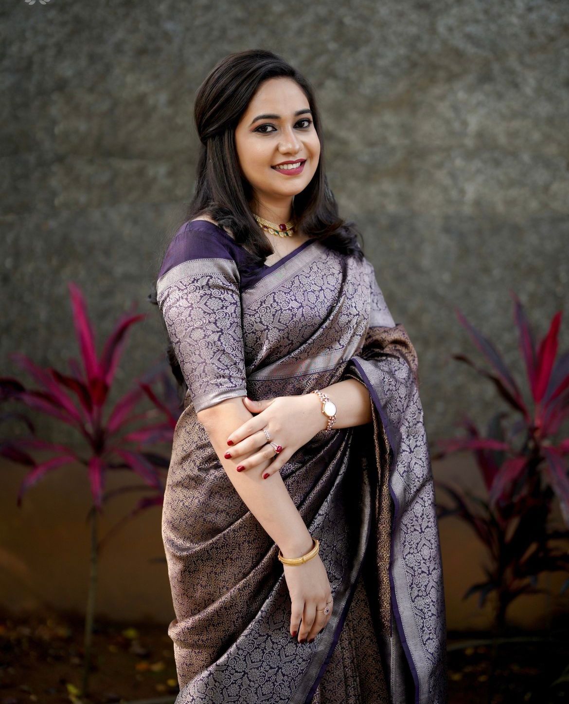 Lagniappe Purple Soft Silk Saree With Propinquity Blouse Piece - Shop authentic Indian Women's Fashion by Silk Folks