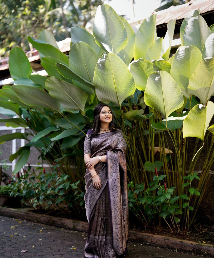 Lagniappe Purple Soft Silk Saree With Propinquity Blouse Piece - Shop authentic Indian Women's Fashion by Silk Folks