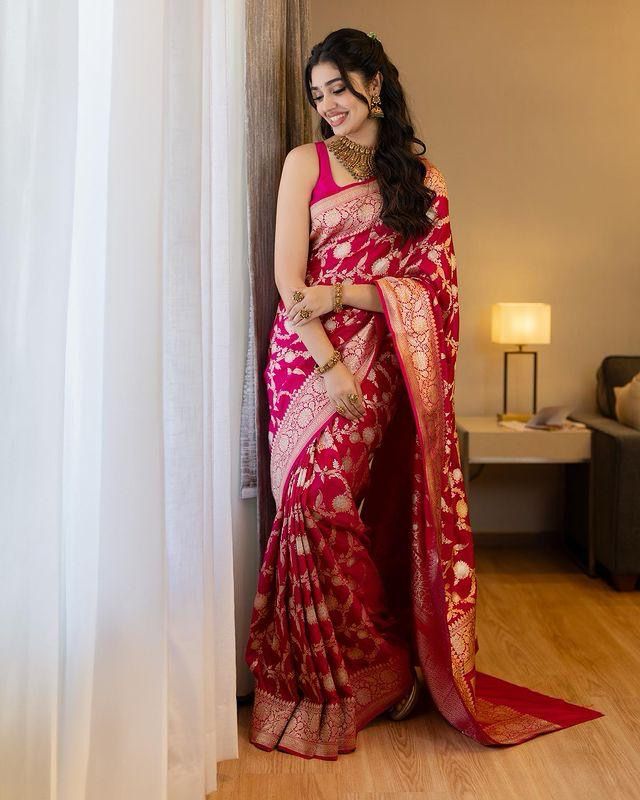 Alluring Dark Pink Soft Silk Saree With Gratifying Blouse Piece - Shop authentic Indian Women's Fashion by Silk Folks