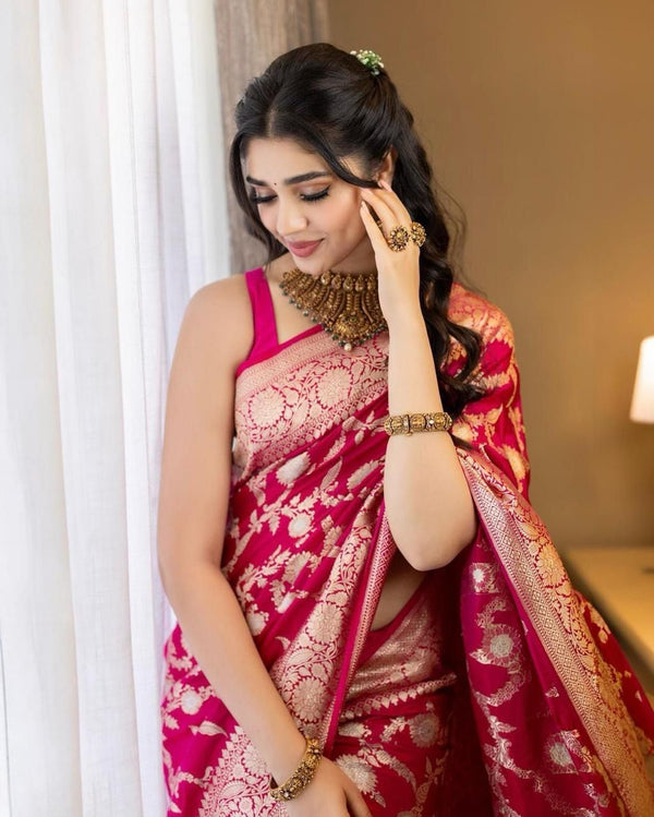 Alluring Dark Pink Soft Silk Saree With Gratifying Blouse Piece - Shop authentic Indian Women's Fashion by Silk Folks