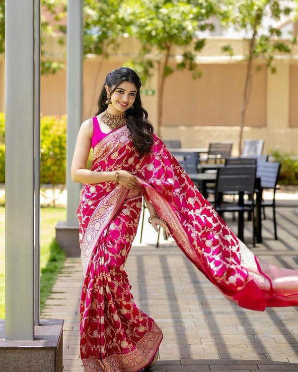 Alluring Dark Pink Soft Silk Saree With Gratifying Blouse Piece - Shop authentic Indian Women's Fashion by Silk Folks