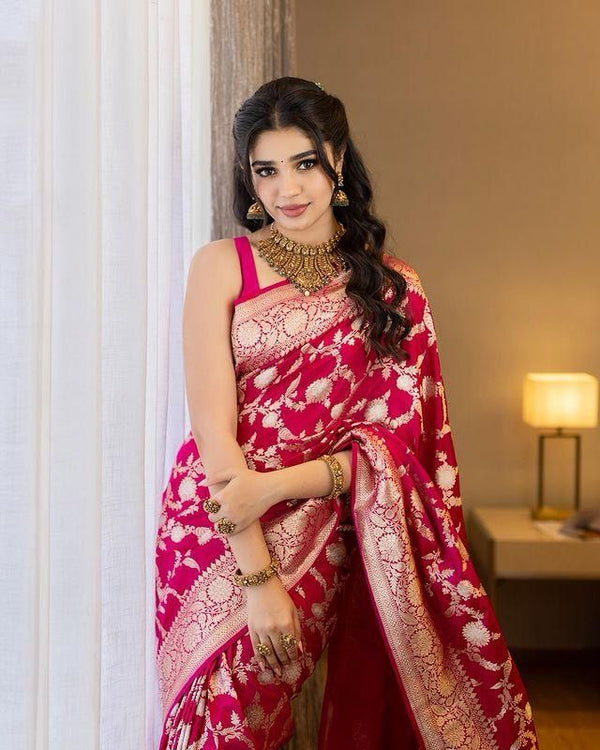 Alluring Dark Pink Soft Silk Saree With Gratifying Blouse Piece - Shop authentic Indian Women's Fashion by Silk Folks