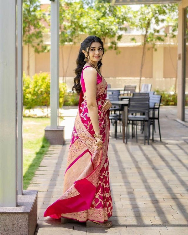 Alluring Dark Pink Soft Silk Saree With Gratifying Blouse Piece - Shop authentic Indian Women's Fashion by Silk Folks