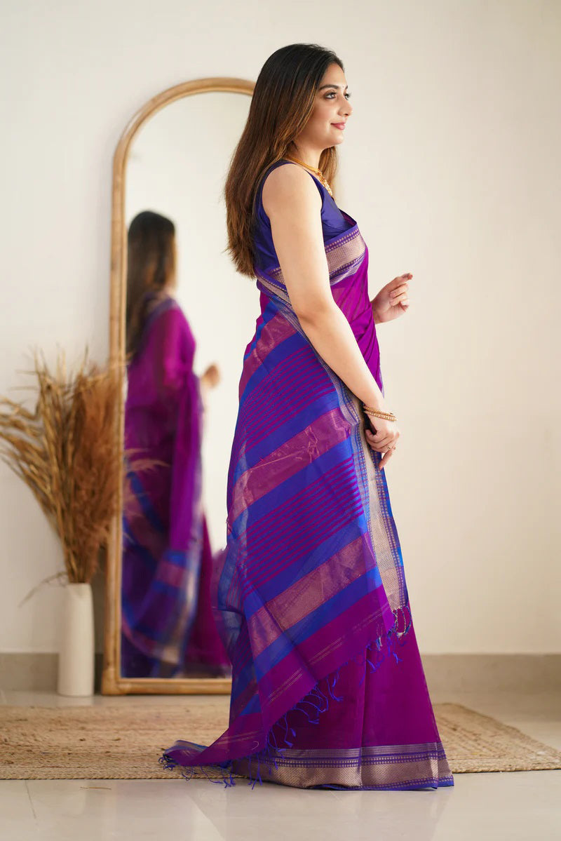 Forbearance Purple Cotton Silk Saree With Comely Blouse Piece - Shop authentic Indian Women's Fashion by Silk Folks