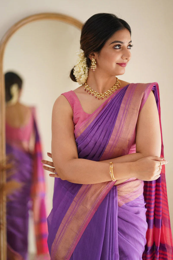 Ephemeral Lavender Cotton Silk Saree With Incomparable Blouse Piece - Shop authentic Indian Women's Fashion by Silk Folks