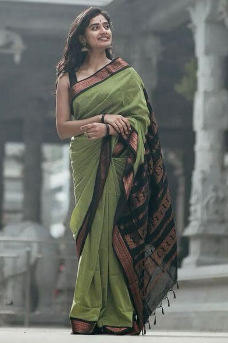 Exquisite Pista Soft Silk Saree With Ravishing Blouse Piece - Shop authentic Indian Women's Fashion by Silk Folks