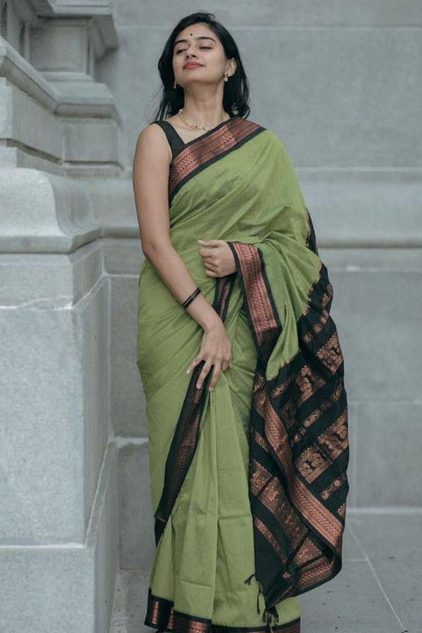 Exquisite Pista Soft Silk Saree With Ravishing Blouse Piece - Shop authentic Indian Women's Fashion by Silk Folks