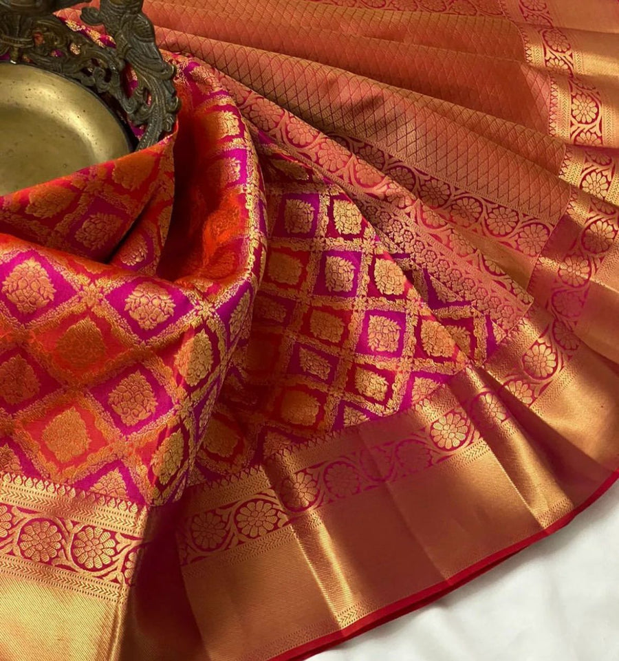 Angelic Red Soft Silk Saree With Imaginative Blouse Piece - Shop authentic Indian Women's Fashion by Silk Folks