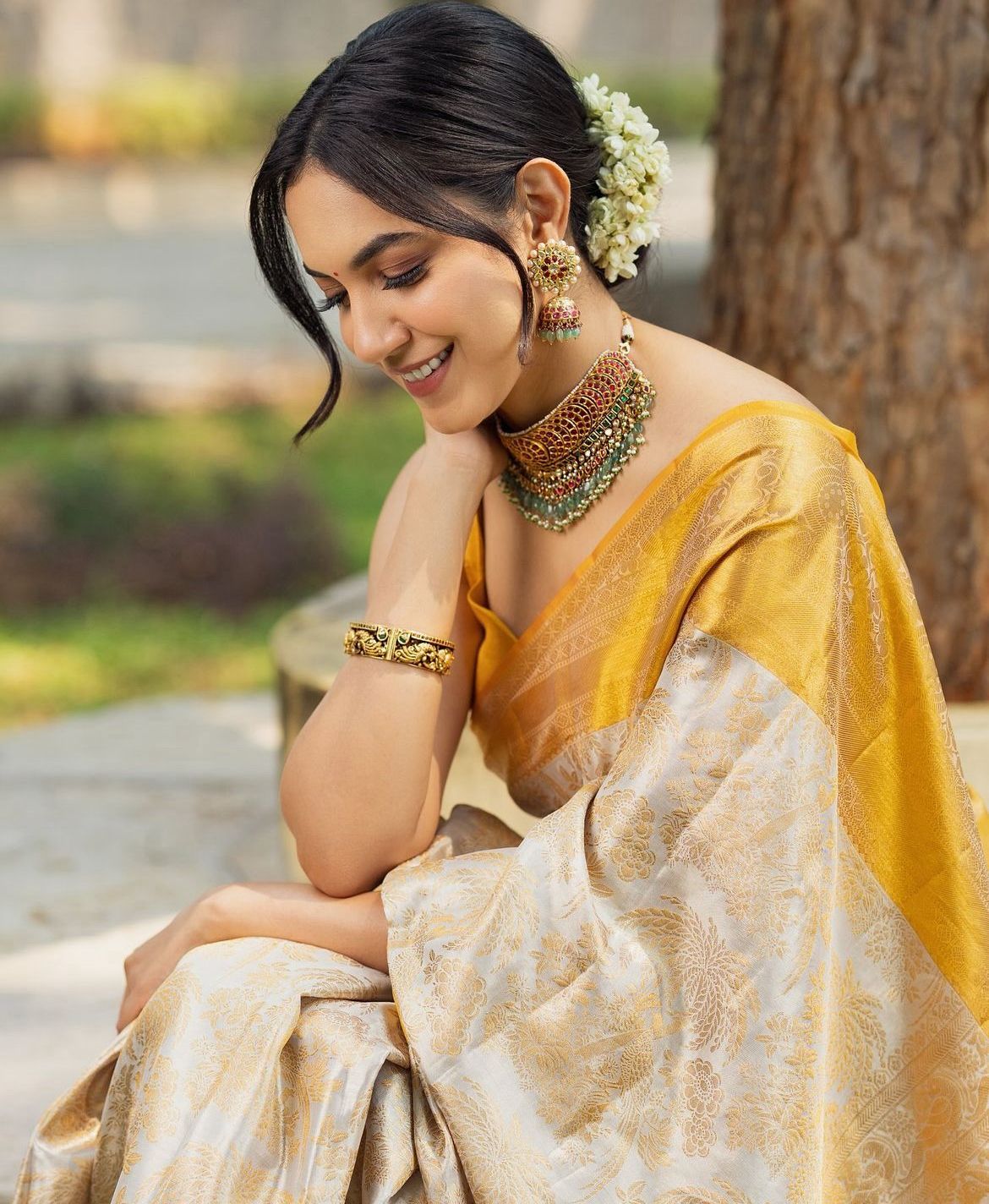 Flattering Beige Soft Silk Saree With Embellished Blouse Piece - Shop authentic Indian Women's Fashion by Silk Folks