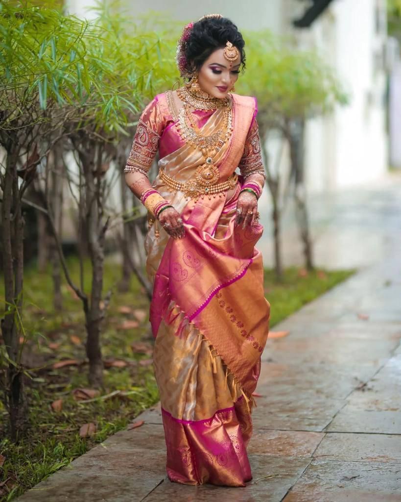 Eye-catching Beige Soft Silk Saree With Opulent Blouse Piece - Shop authentic Indian Women's Fashion by Silk Folks