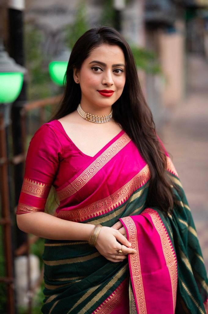 Sensational Dark Green Soft Silk Saree With Beguiling Blouse Piece - Shop authentic Indian Women's Fashion by Silk Folks