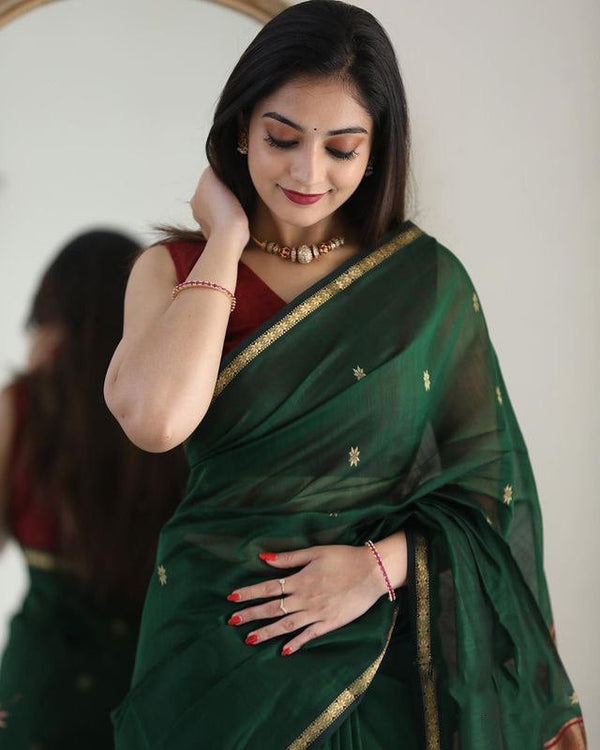 Timber Green Maheshawari Cotton Silk Saree - Shop authentic Indian Women's Fashion by Silk Folks