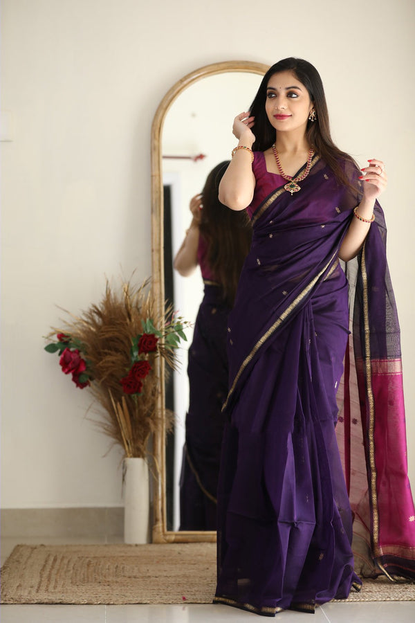 Palatinate Purple Maheshawari Cotton Silk Saree - Shop authentic Indian Women's Fashion by Silk Folks