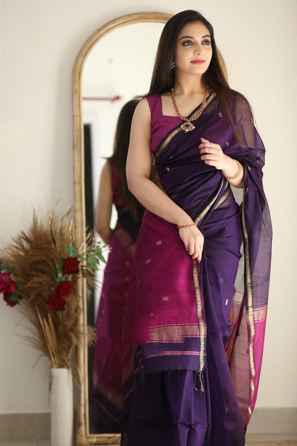 Palatinate Purple Maheshawari Cotton Silk Saree - Shop authentic Indian Women's Fashion by Silk Folks