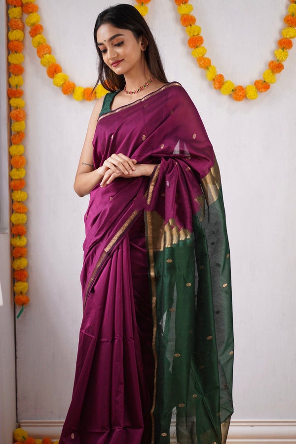 Grape Purple Maheshawari Cotton Silk Saree - Shop authentic Indian Women's Fashion by Silk Folks
