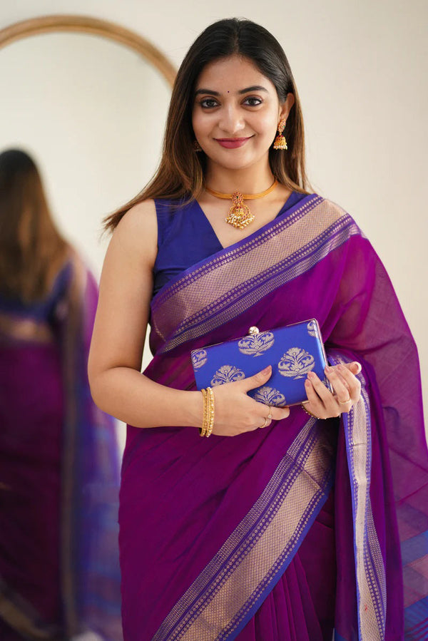 Rich Purple Maheshawari Cotton Silk Saree - Shop authentic Indian Women's Fashion by Silk Folks