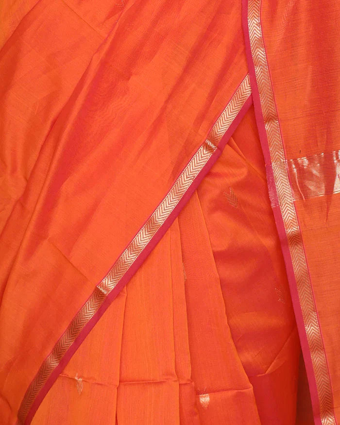 Sunset Orange Maheshawari Cotton Silk Saree - Shop authentic Indian Women's Fashion by Silk Folks