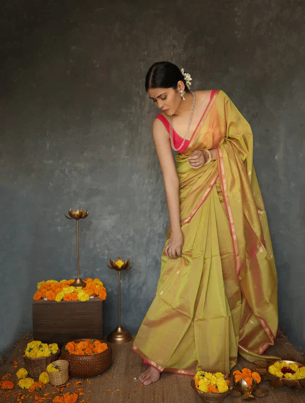 Luxor Mustard Maheshawari Cotton Silk Saree - Shop authentic Indian Women's Fashion by Silk Folks