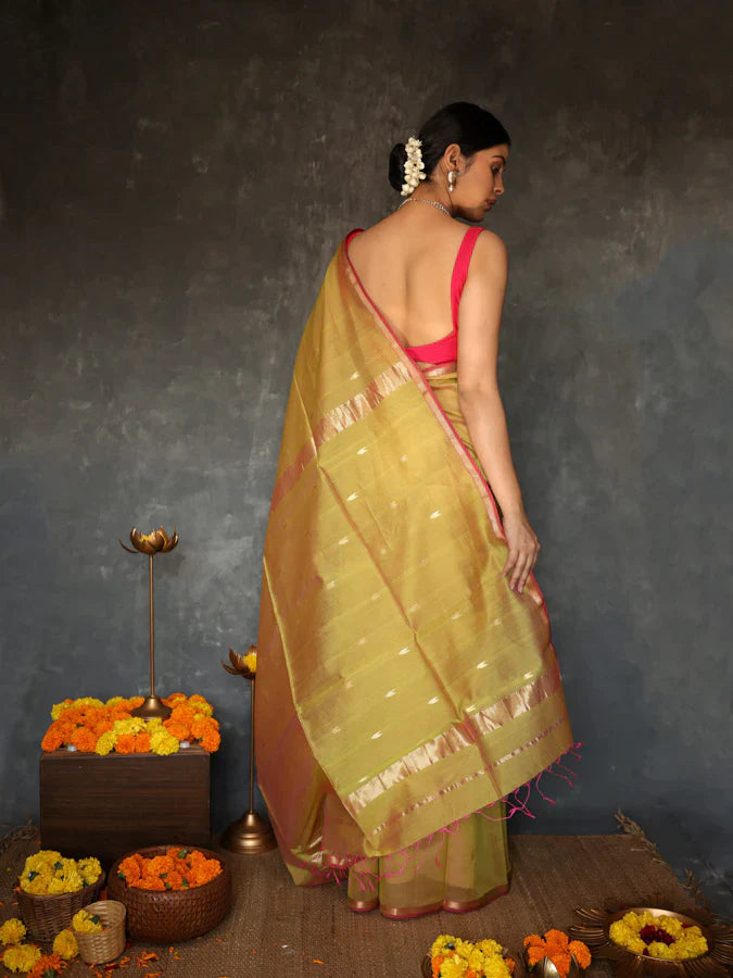 Luxor Mustard Maheshawari Cotton Silk Saree - Shop authentic Indian Women's Fashion by Silk Folks