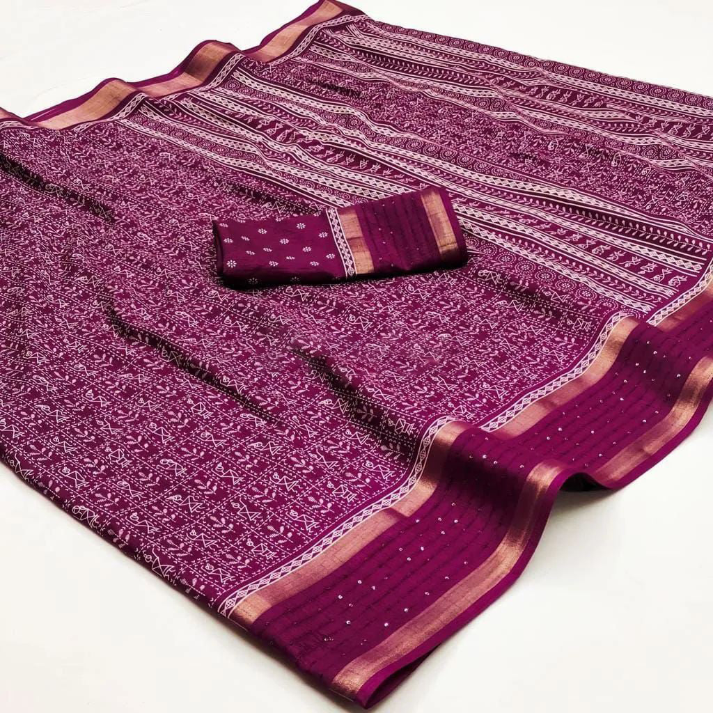 Marvellous Wine Digital Printed Dola Silk Saree With Amazing Blouse Pi - Shop authentic Indian Women's Fashion by Silk Folks