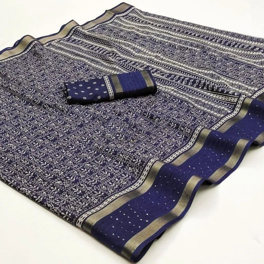 Classy Blue Digital Printed Dola Silk Saree With Evanescent Blouse Pie - Shop authentic Indian Women's Fashion by Silk Folks