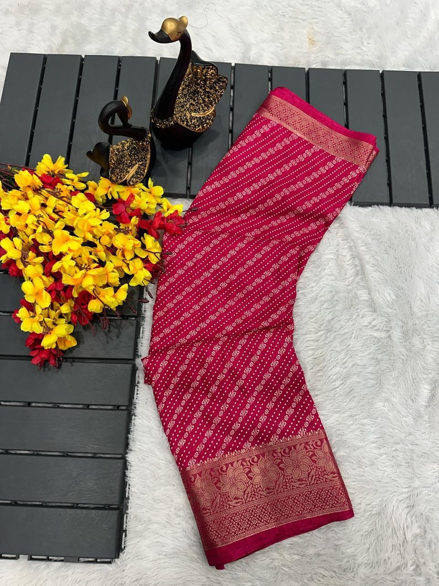 Capricious Dark Pink Digital Printed Dola Silk Saree With Pleasant Blo - Shop authentic Indian Women's Fashion by Silk Folks