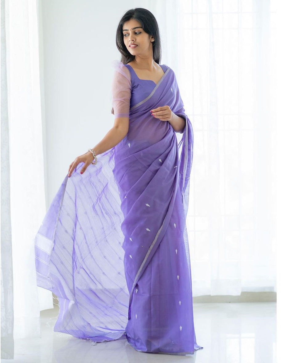 Dusk Lavender Maheshawari Cotton Silk Saree - Shop authentic Indian Women's Fashion by Silk Folks