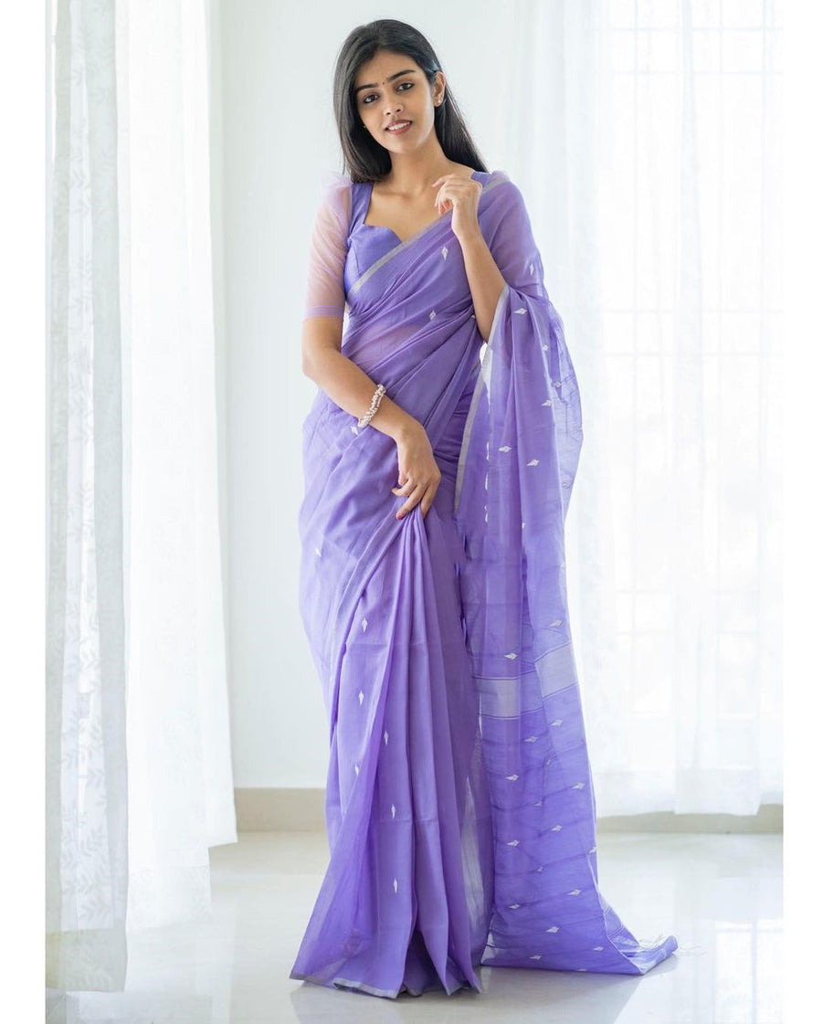 Dusk Lavender Maheshawari Cotton Silk Saree - Shop authentic Indian Women's Fashion by Silk Folks