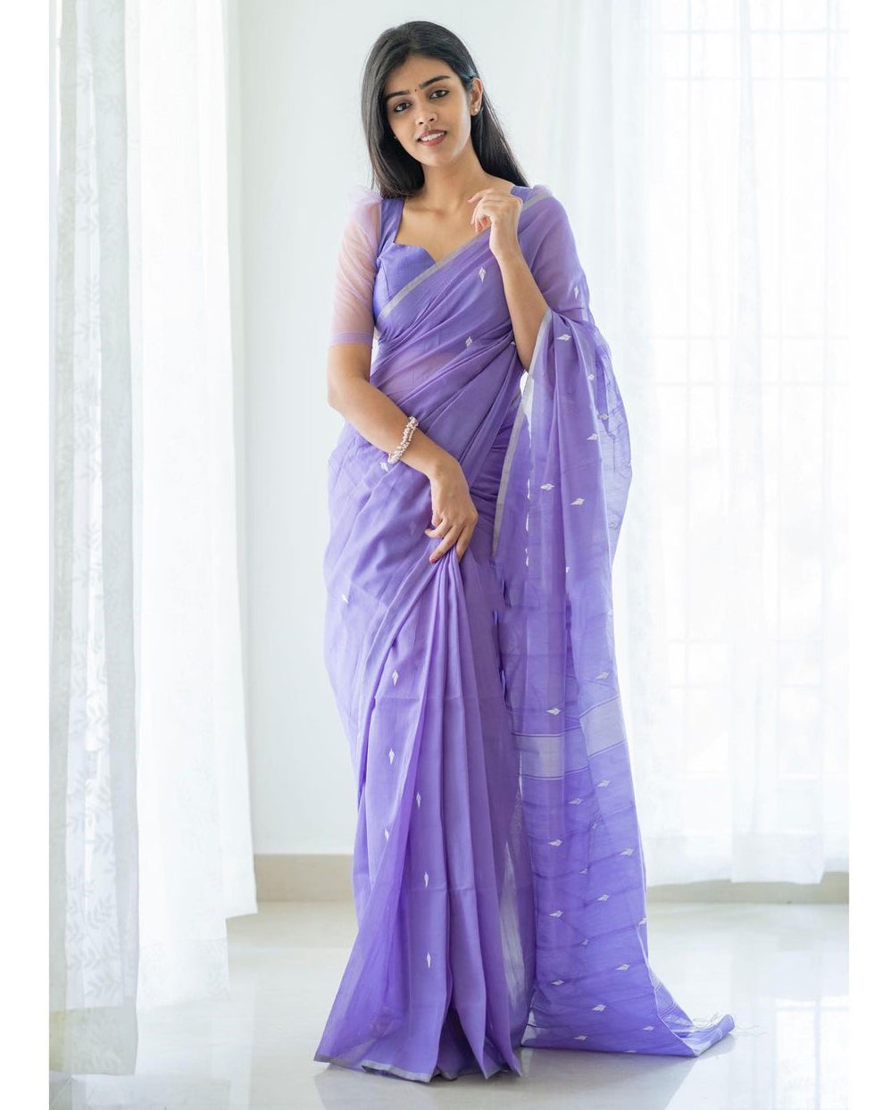 Dusk Lavender Maheshawari Cotton Silk Saree - Shop authentic Indian Women's Fashion by Silk Folks